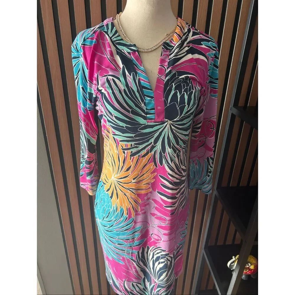 Banana Republic women’s Pink Blue Floral Print Tunic Shift Dress Size XS Casual